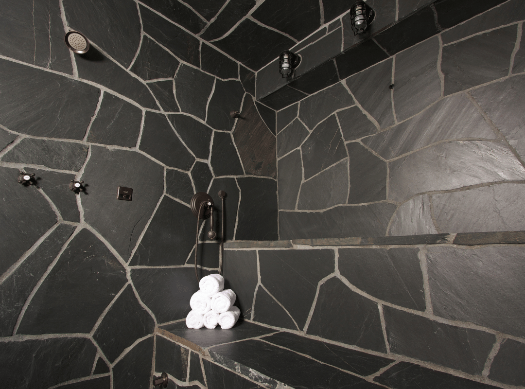 dark stone large steam shower
